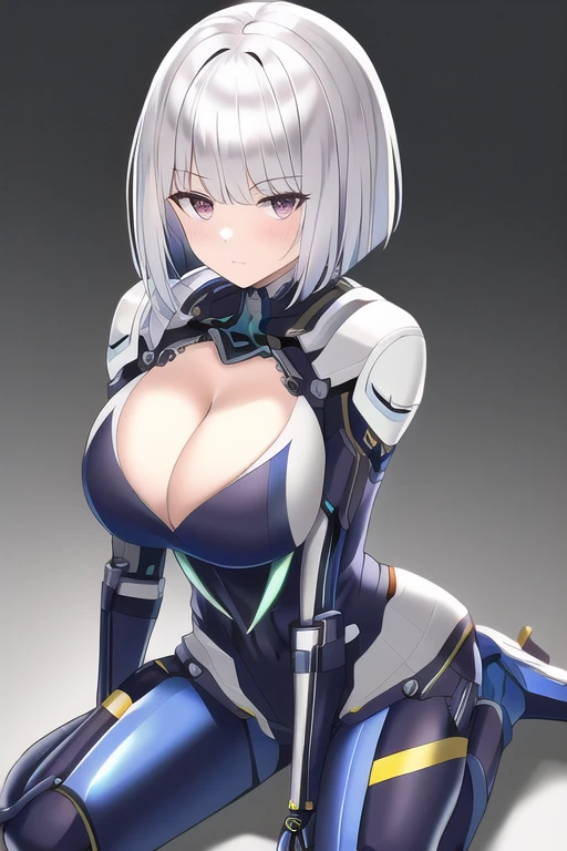 [NovelAI] Мех/робот Сидя с подогнутыми под себя ногами Костюм Кливаж Боб [Иллюстрация]